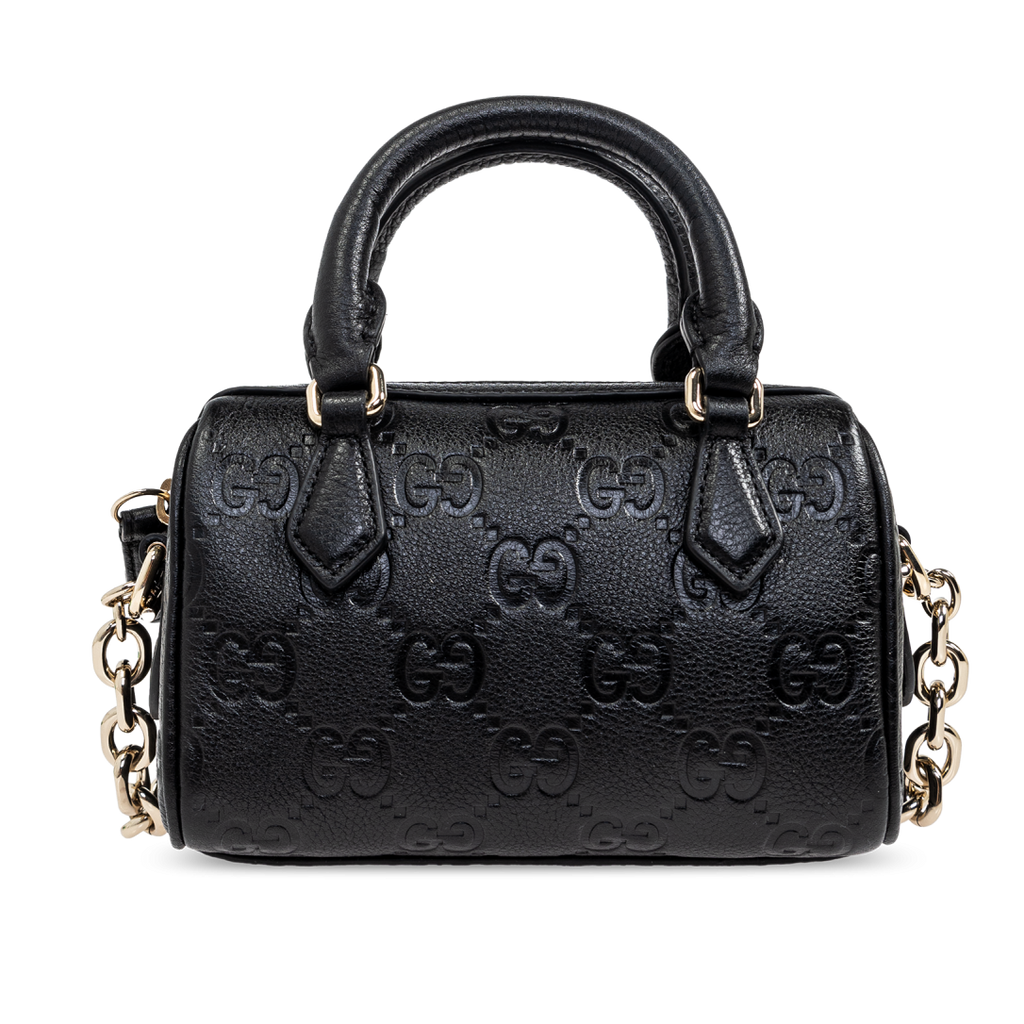 Gucci GG Emblem Mini Boston Top Handle Bag – Black