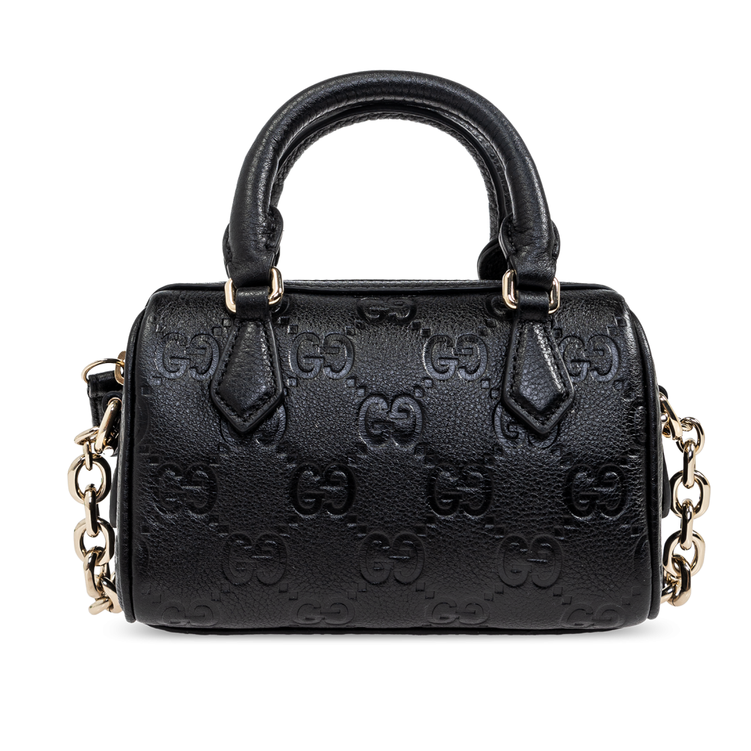 Gucci GG Emblem Mini Boston Top Handle Bag – Black