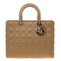 Dior Large Lady Dior Top Handle Bag - Beige