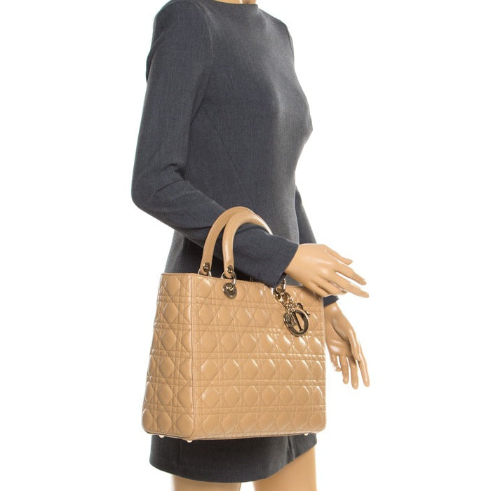 Dior Large Lady Dior Top Handle Bag - Beige