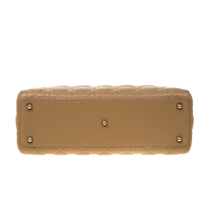 Dior Large Lady Dior Top Handle Bag - Beige