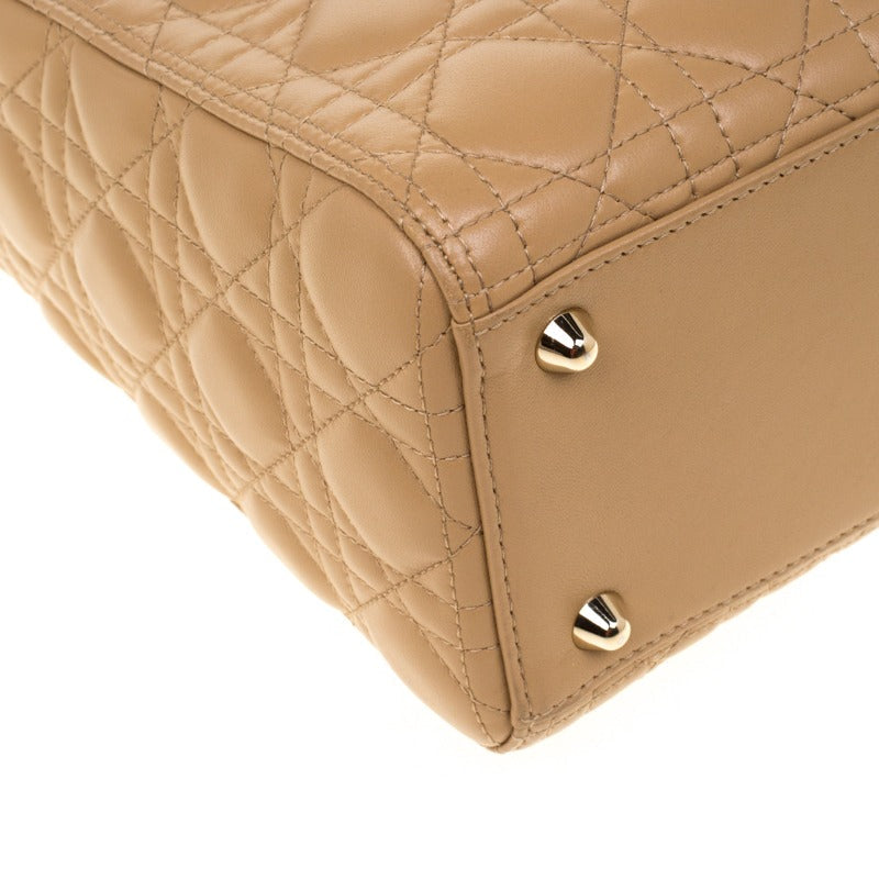 Dior Large Lady Dior Top Handle Bag - Beige