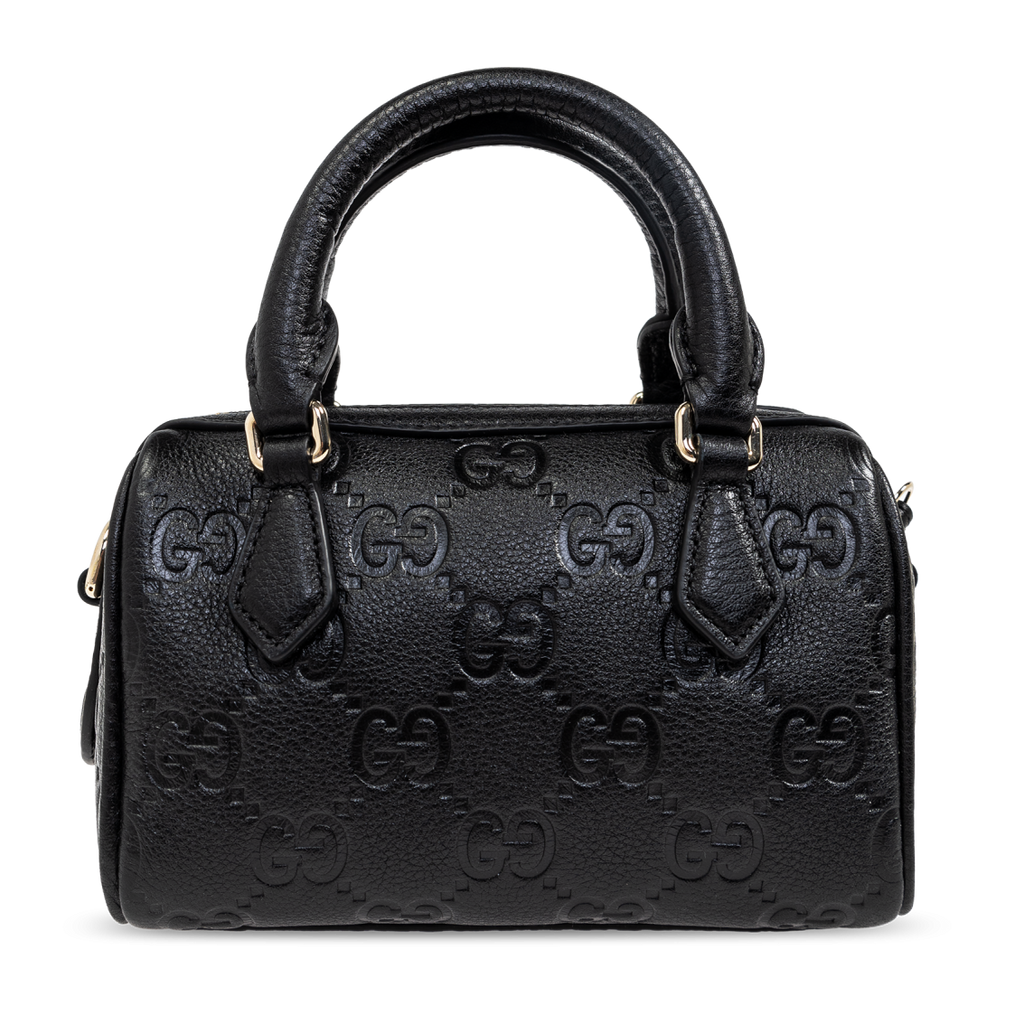 Gucci GG Emblem Mini Boston Top Handle Bag – Black