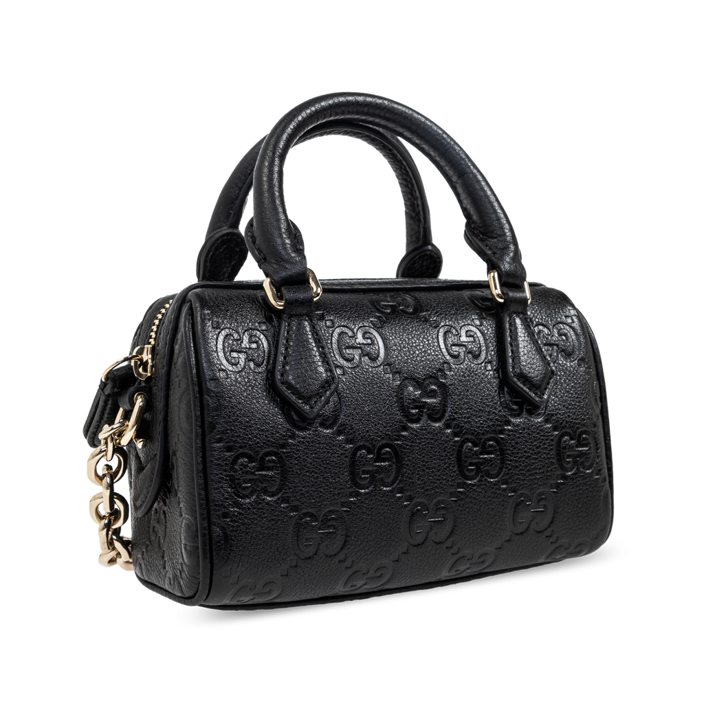 Gucci GG Emblem Mini Boston Top Handle Bag – Black