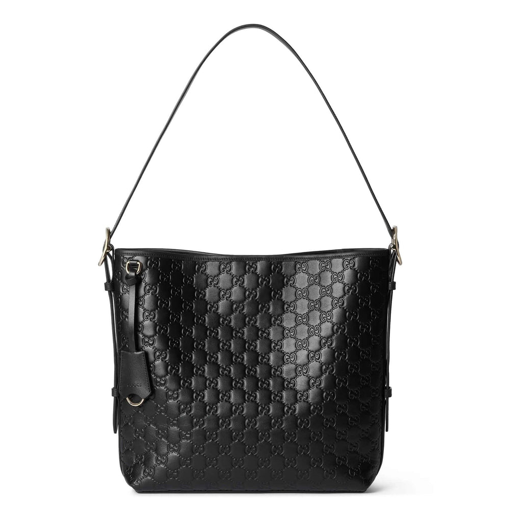 Gucci GG Emblem Medium Leather Tote Bag – Black