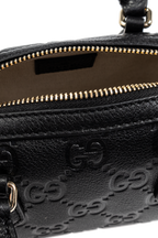 Gucci GG Emblem Mini Boston Top Handle Bag – Black