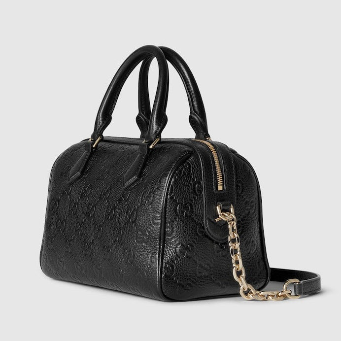 Gucci GG Emblem Small Boston Top Handle Bag – Black