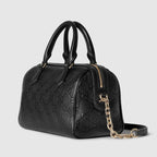Gucci GG Emblem Small Boston Top Handle Bag – Black