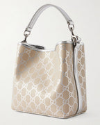 Gucci GG Supreme Monogram Emblem Leather Shoulder Bag - Beige
