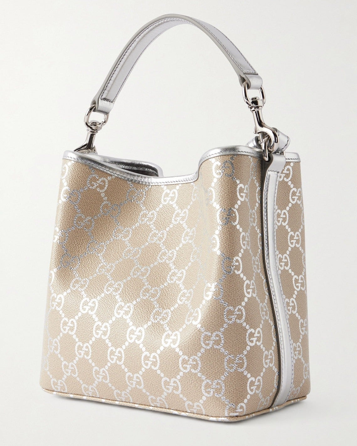 Gucci GG Supreme Monogram Emblem Leather Shoulder Bag - Beige