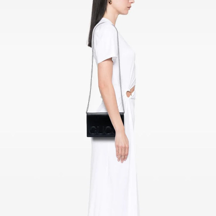 Gucci XL Embossed Leather Chain Shoulder Bag – Black