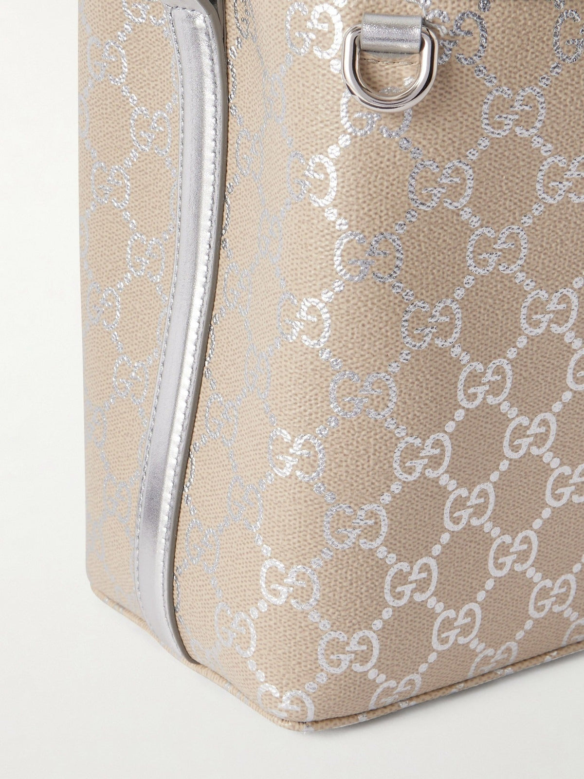 Gucci GG Supreme Monogram Emblem Leather Shoulder Bag - Beige