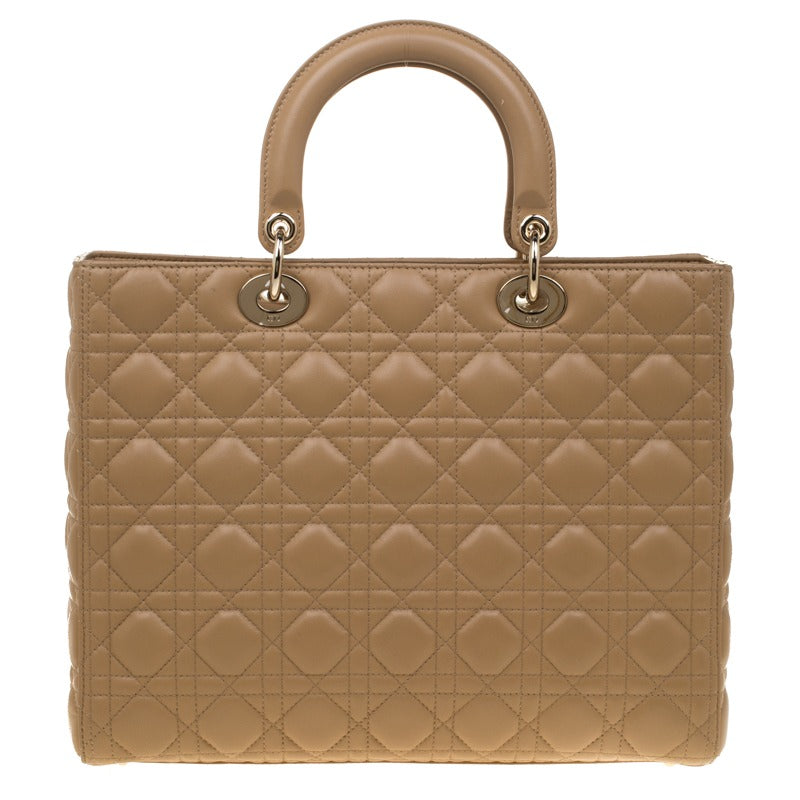 Dior Large Lady Dior Top Handle Bag - Beige