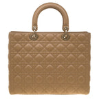 Dior Large Lady Dior Top Handle Bag - Beige