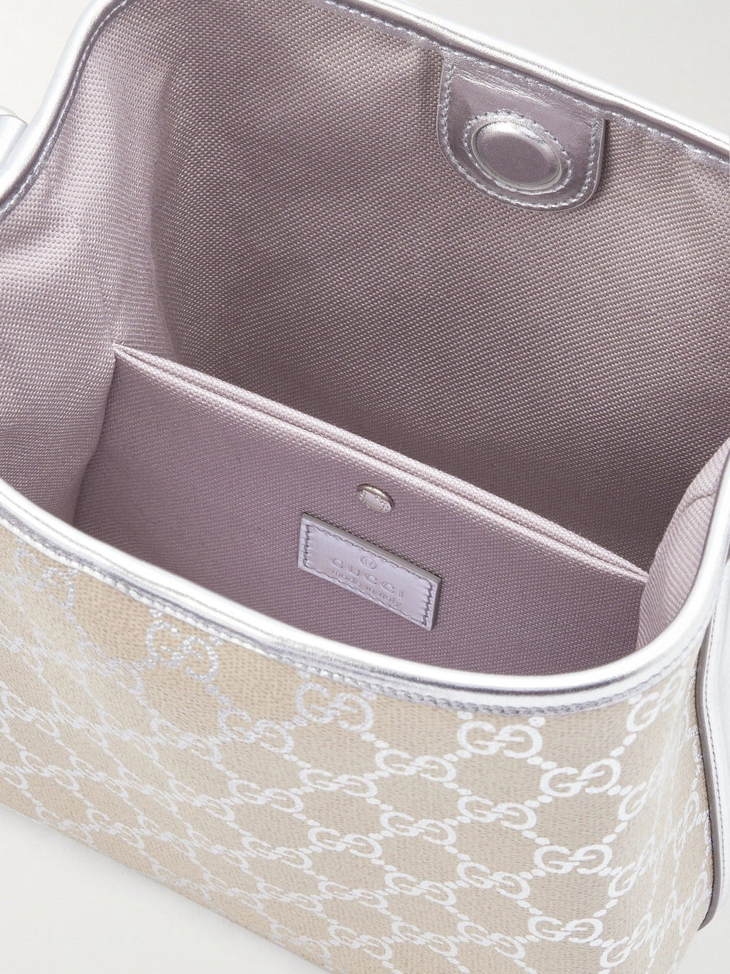 Gucci GG Supreme Monogram Emblem Leather Shoulder Bag - Beige