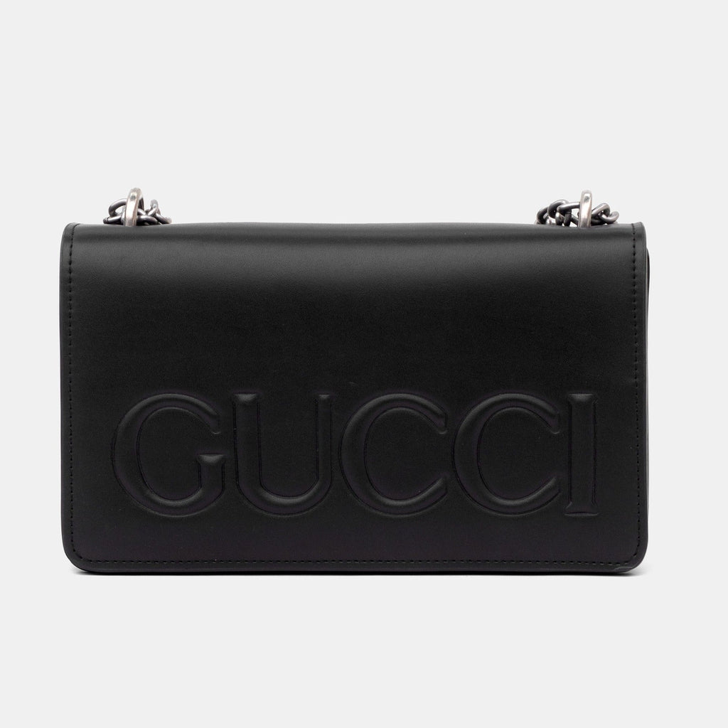 Gucci XL Embossed Leather Chain Shoulder Bag – Black