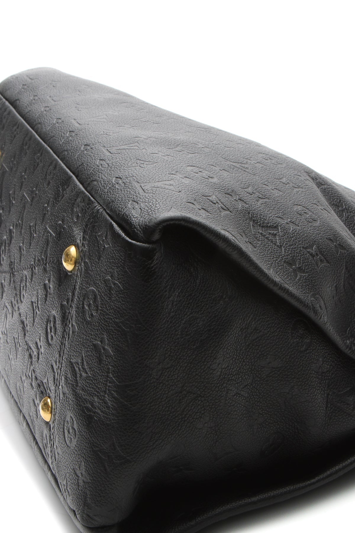A front view of the bag as it is worn on the shoulder