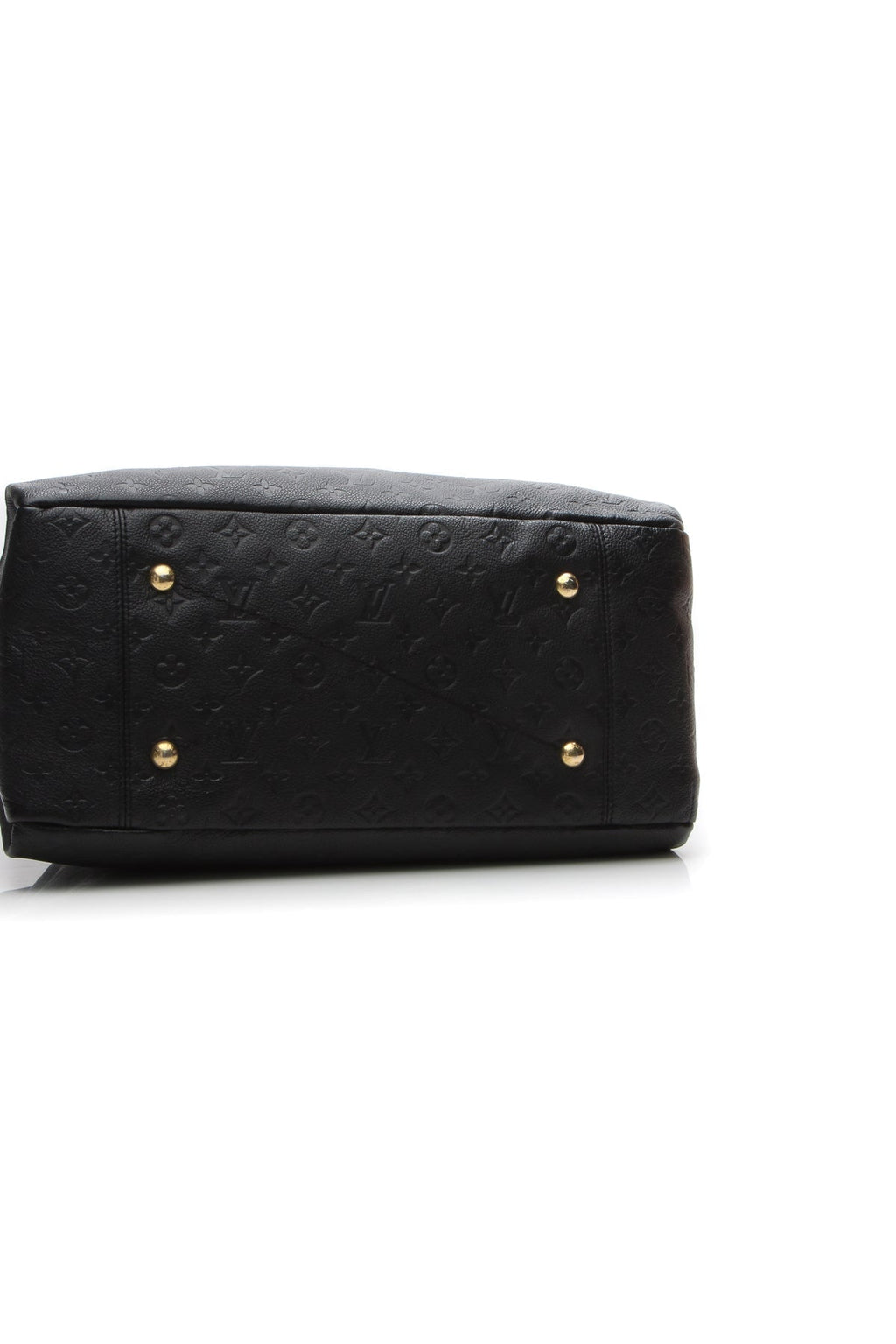 The side view of the bag when it is empty, showing its relaxed silhouette