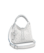 Front view of the Louis Vuitton Beaubourg Hobo MM in Snow and Bleu Orage Mahina leather