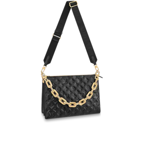Front view of the Louis Vuitton Coussin MM in black puffy lambskin