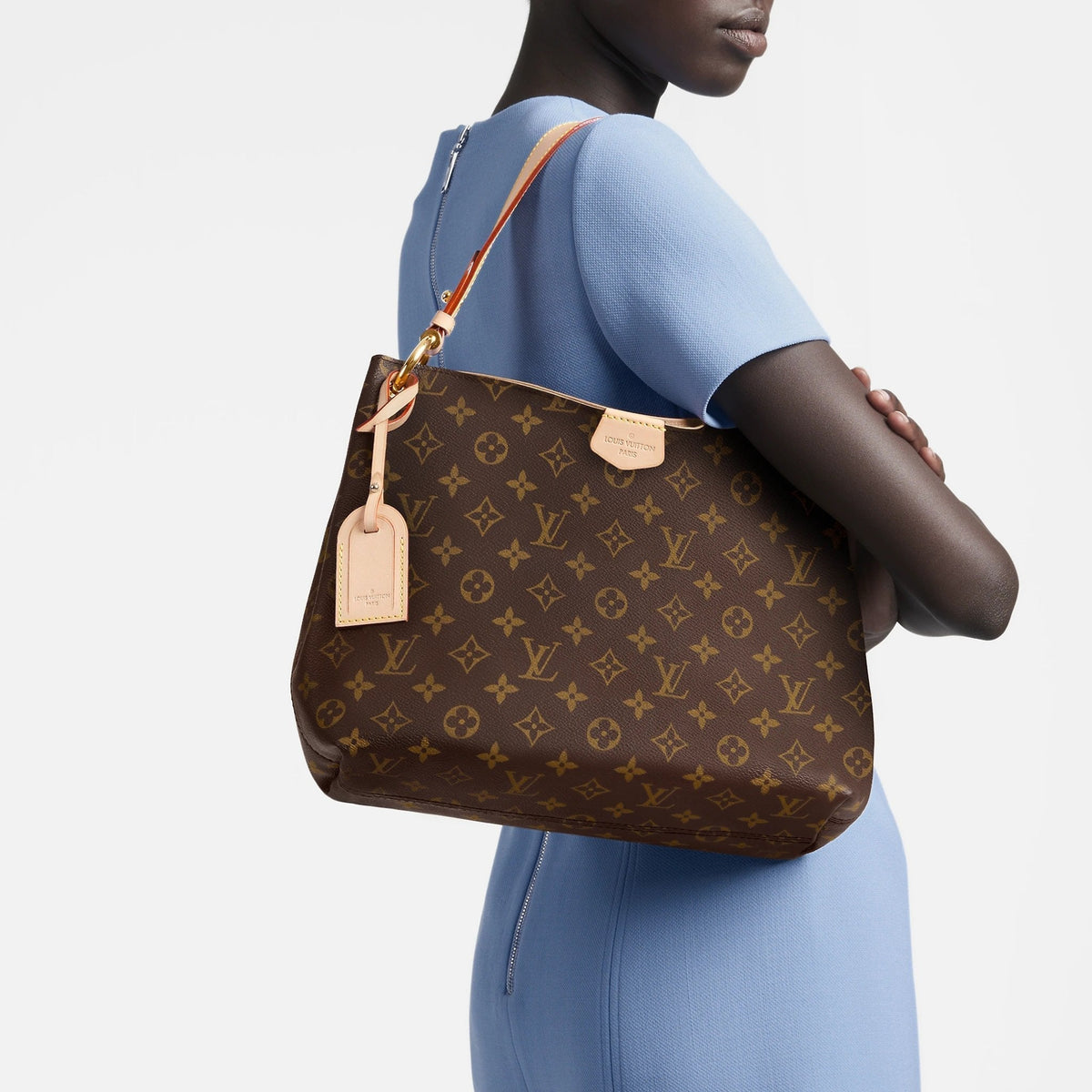 A close-up of the Monogram canvas pattern