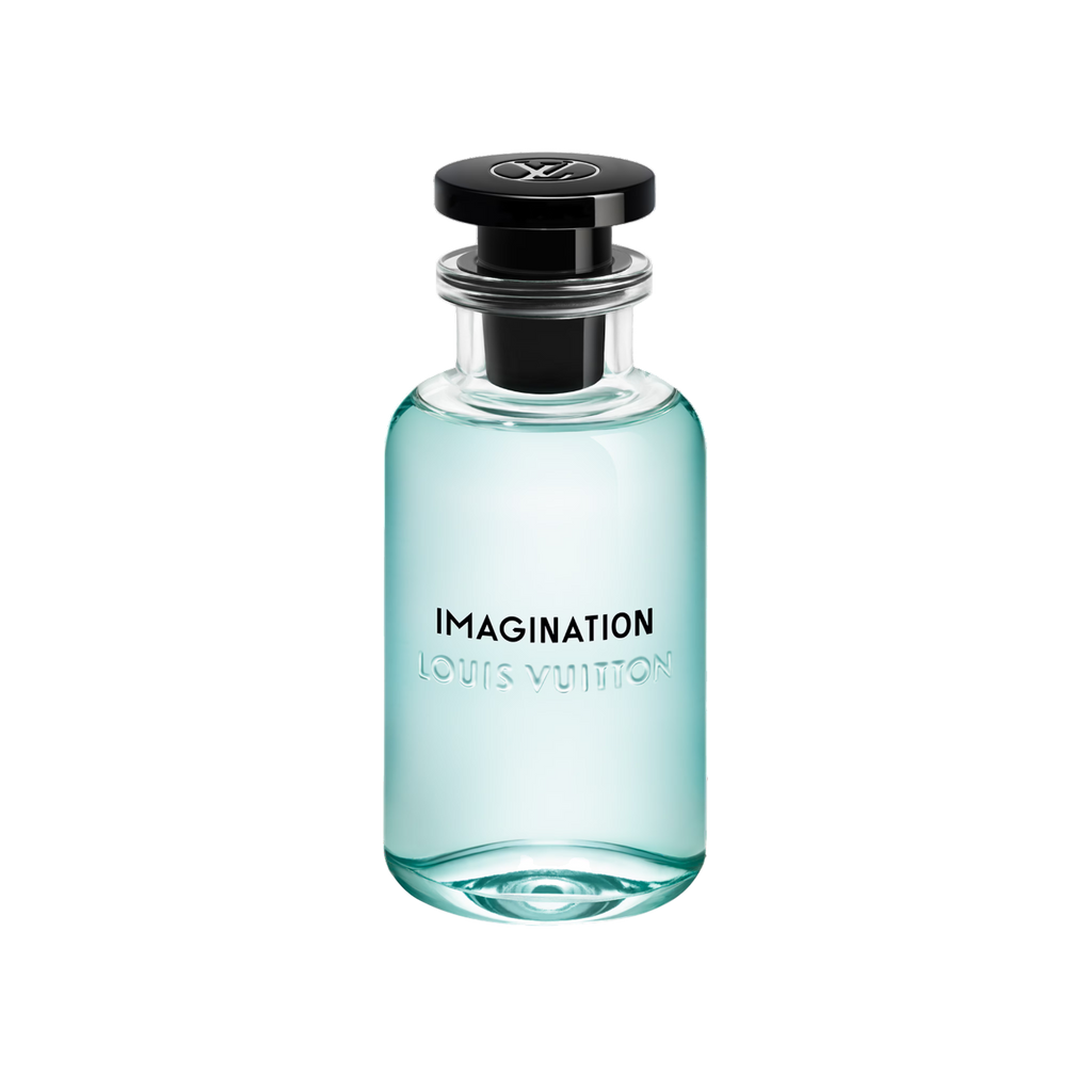 Louis Vuitton Imagination perfume bottle on a white background