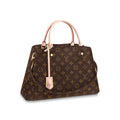 Front view of the Louis Vuitton Montaigne MM in Monogram canvas