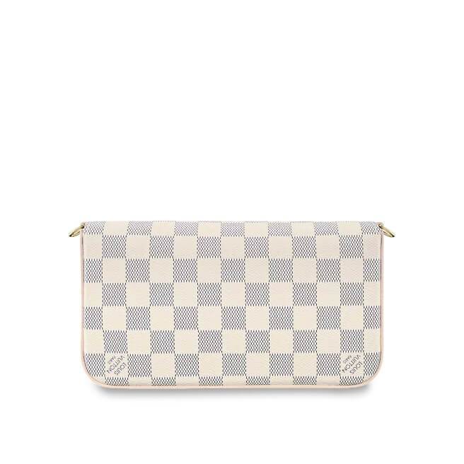 A close-up image showing the texture of the Damier Azur coated canvas