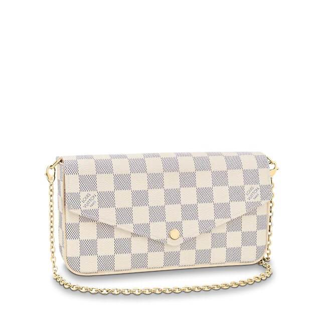 Front view of the Louis Vuitton Pochette Félicie in Damier Azur canvas