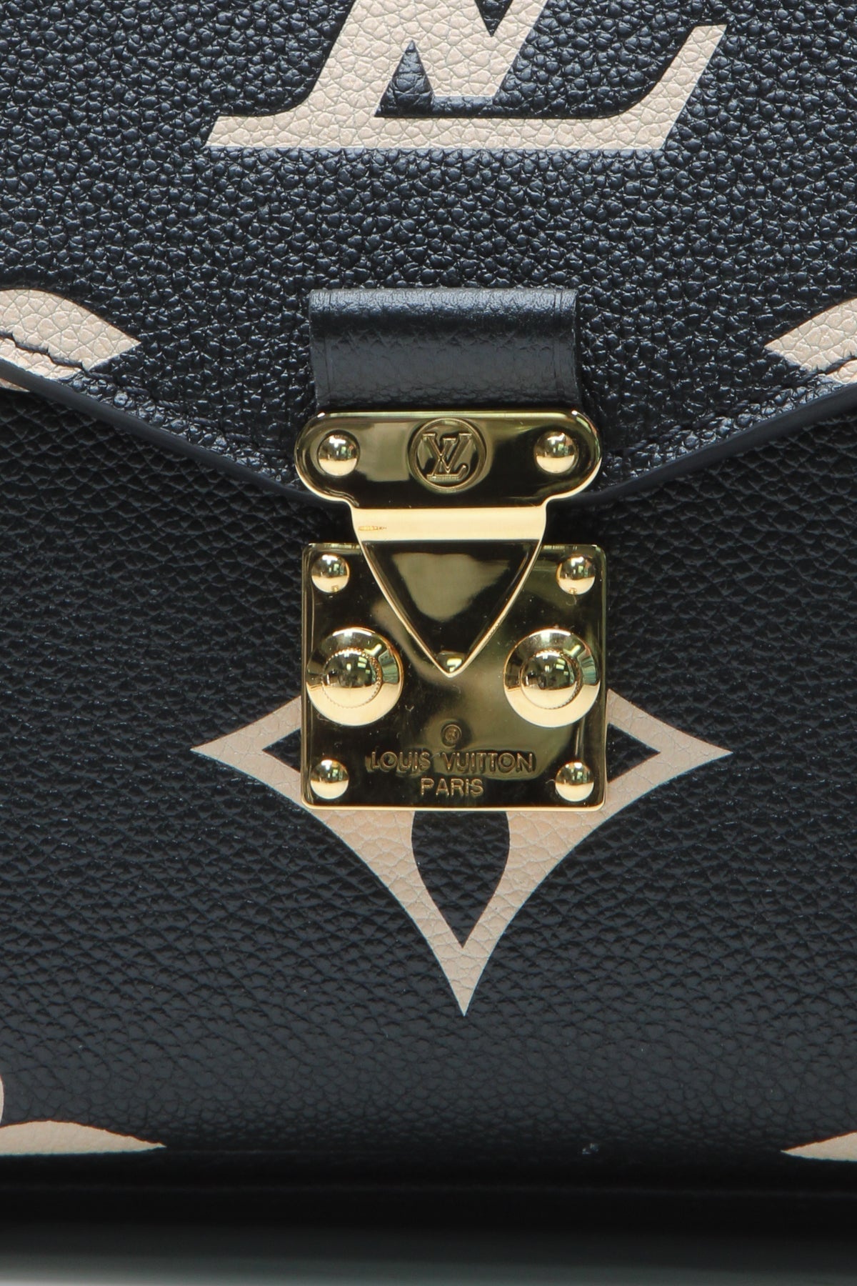 The back of the bag, showing the flat pocket and leather trim
