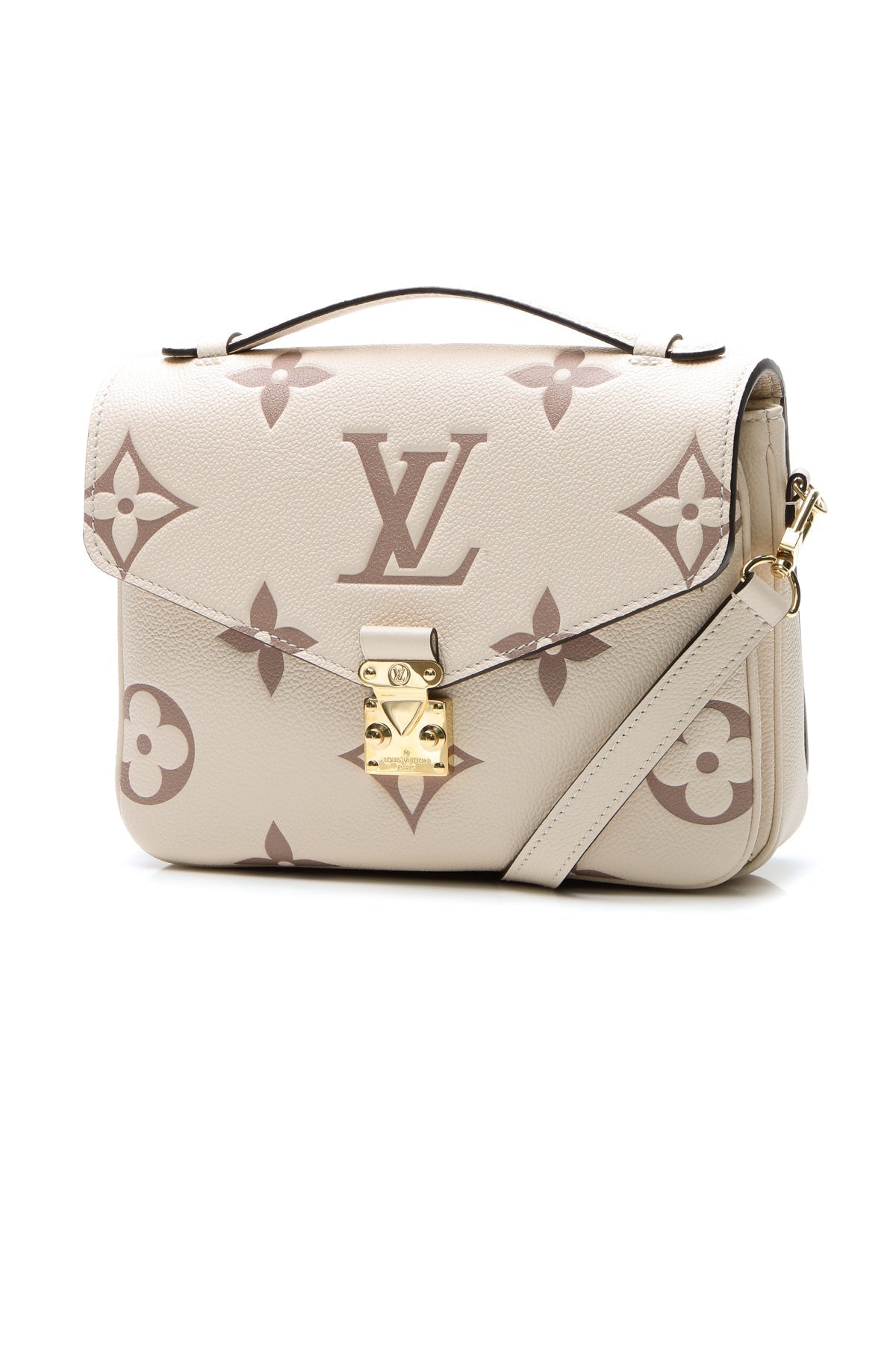 A detailed shot showing the contrast between the cream and dove colors in the leather