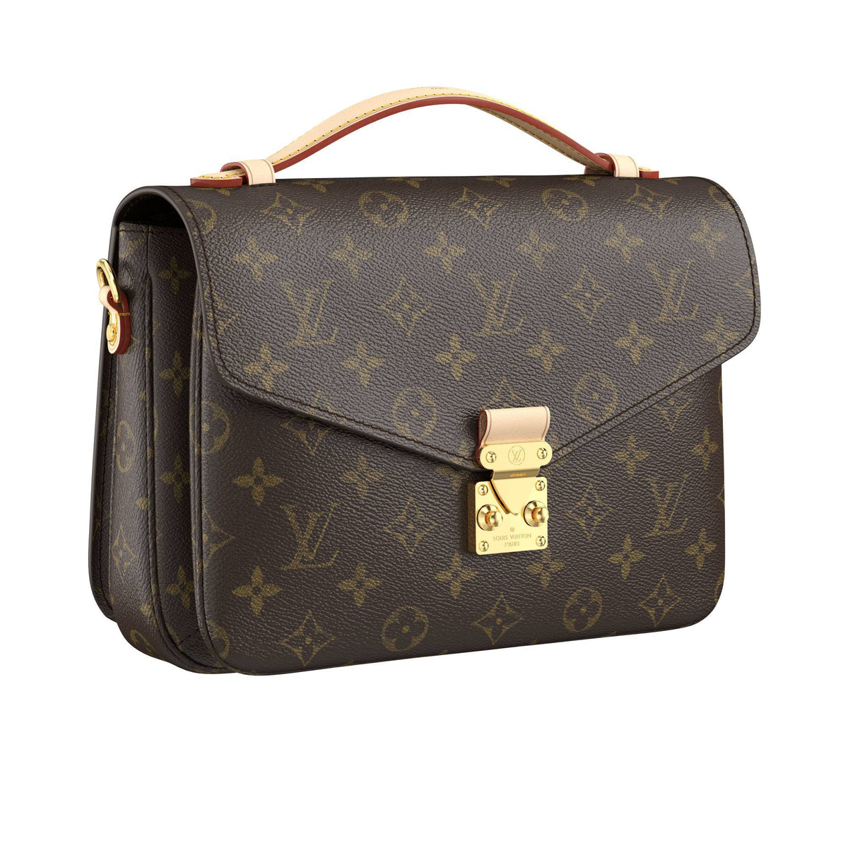 The bag with both its top handle and detachable strap visible