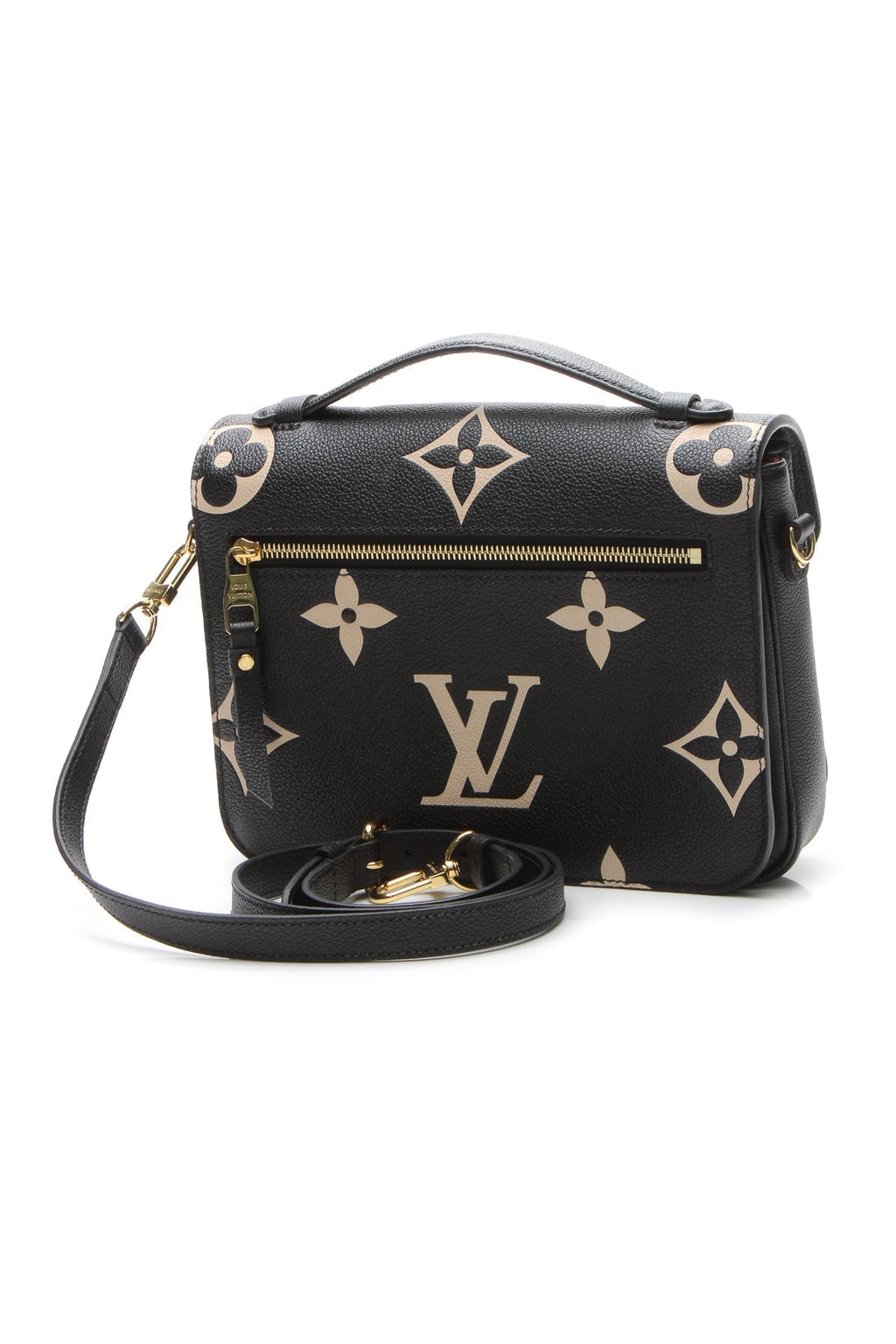 A side profile of the bag with its strap attached