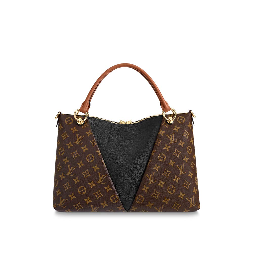 A close-up of the V-shaped front panel and the hidden zipped pocket