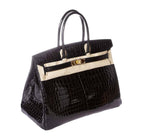 Hermes Birkin 35 Noir Porosus Crocodile Gold Hardware