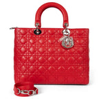 Dior Large Lady Dior Cannage Leather Bag - Red