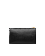 Side profile of the Saffiano leather clutch, highlighting its slim shape