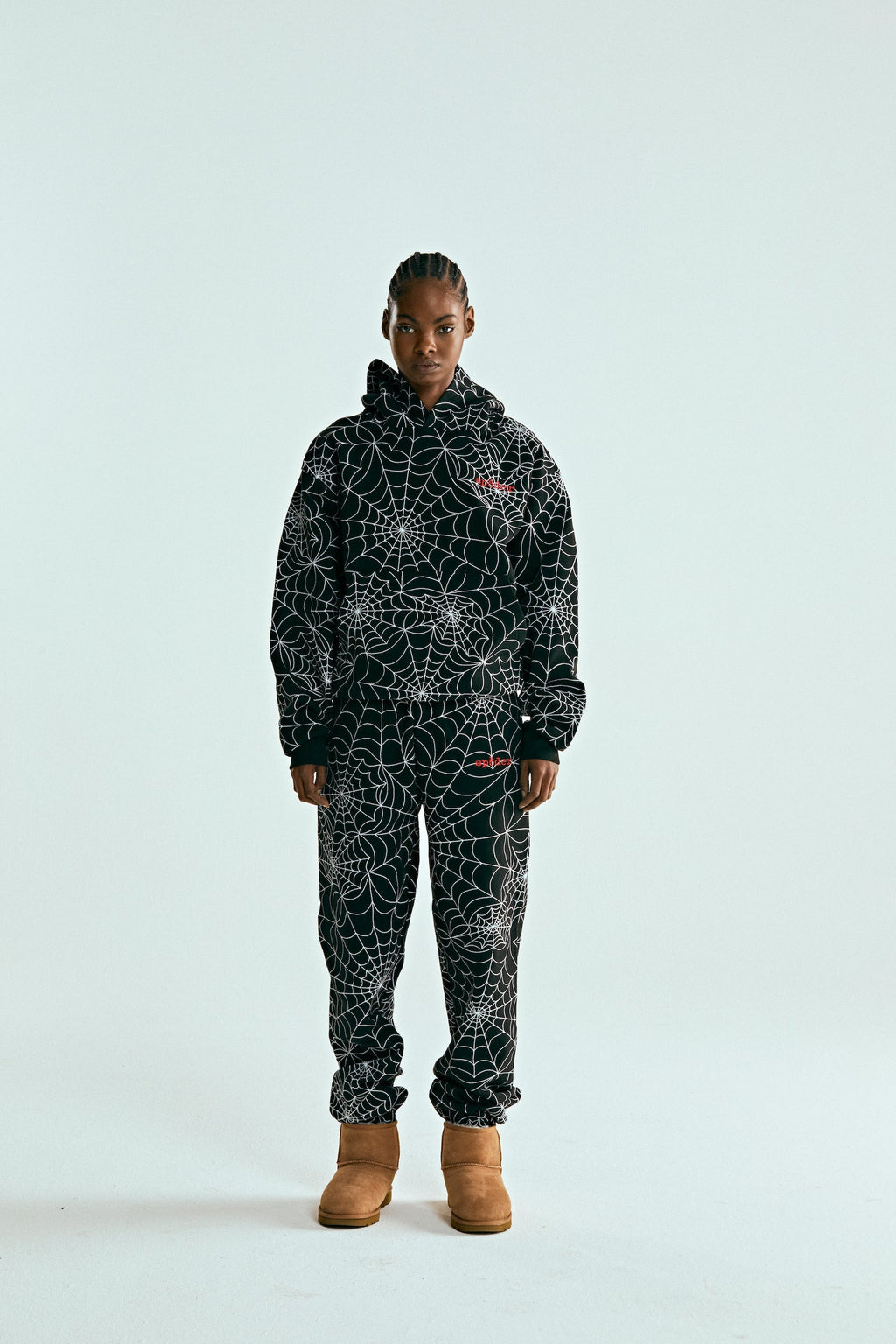 Sp5der Embroidered Aop Hoodie - Black