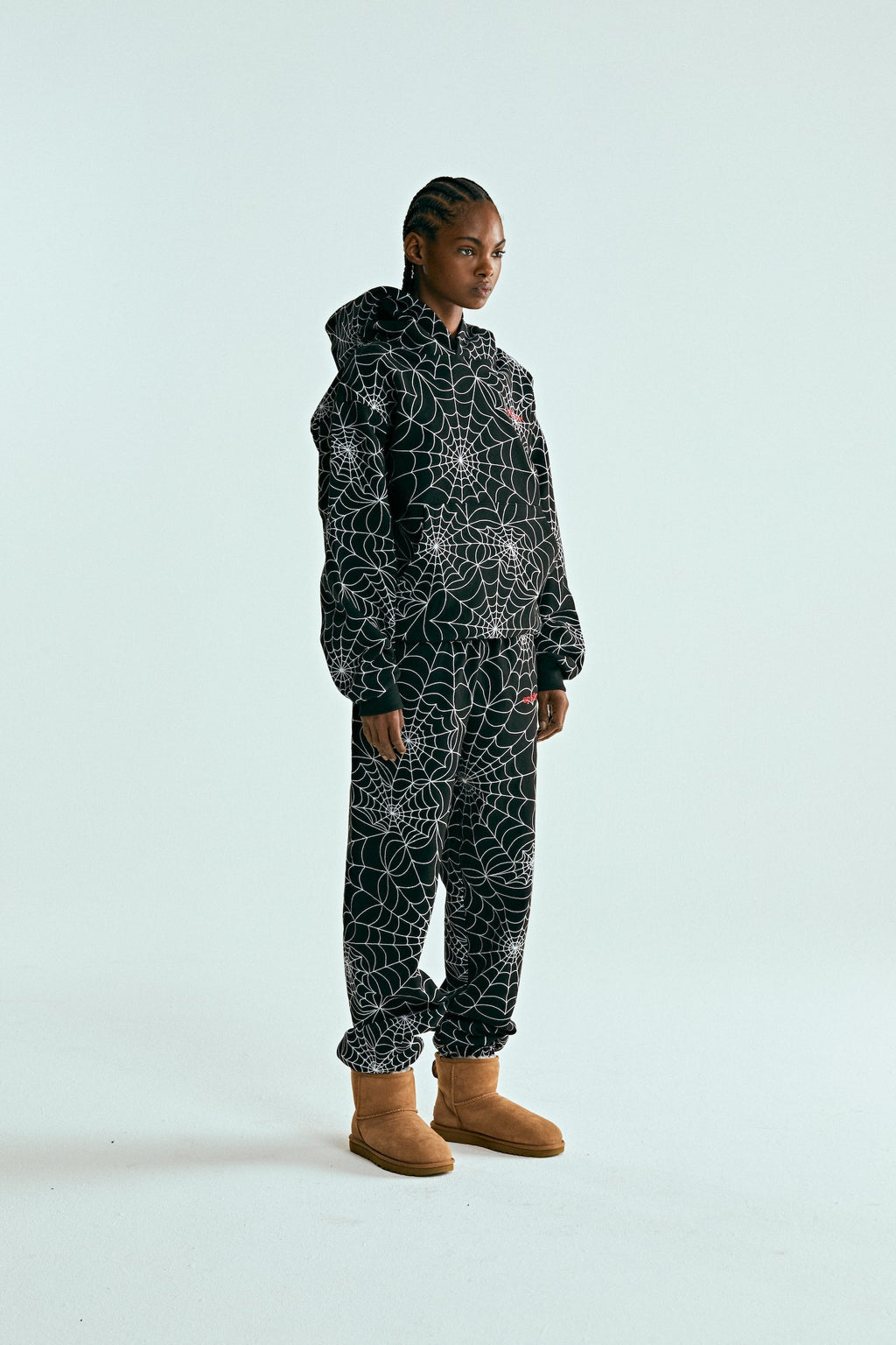 Sp5der Embroidered Aop Hoodie - Black