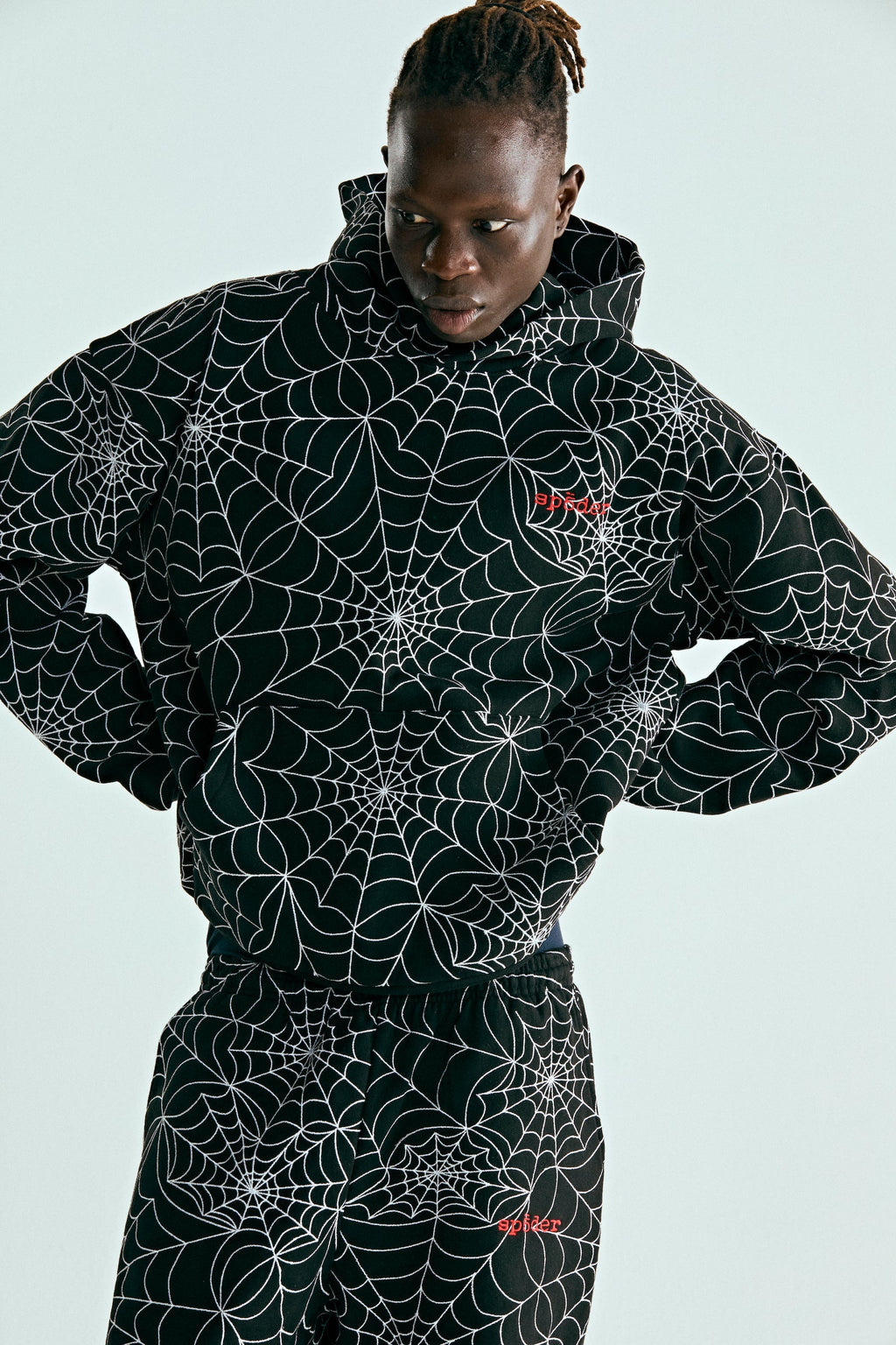Sp5der Embroidered Aop Hoodie - Black