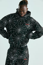 Sp5der Embroidered Aop Hoodie - Black