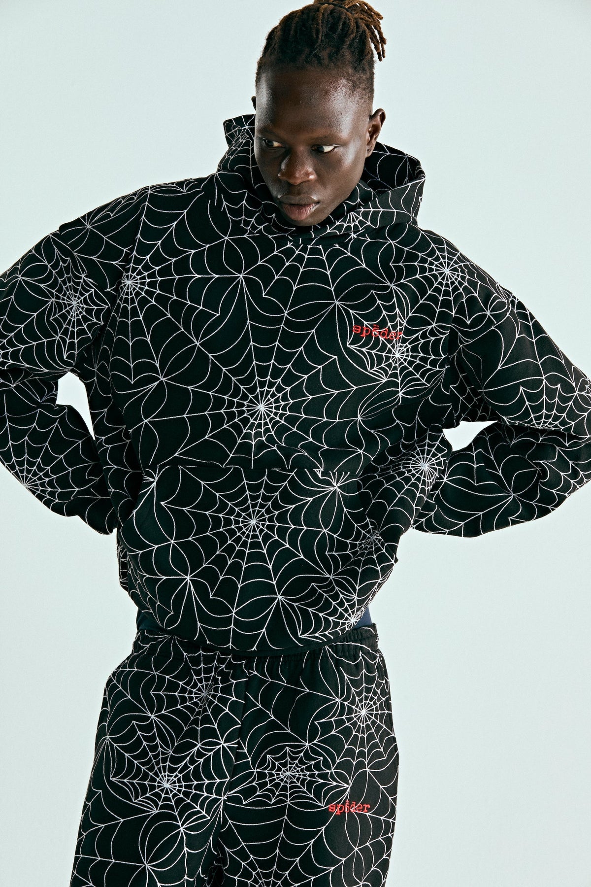 Sp5der Embroidered Aop Hoodie - Black