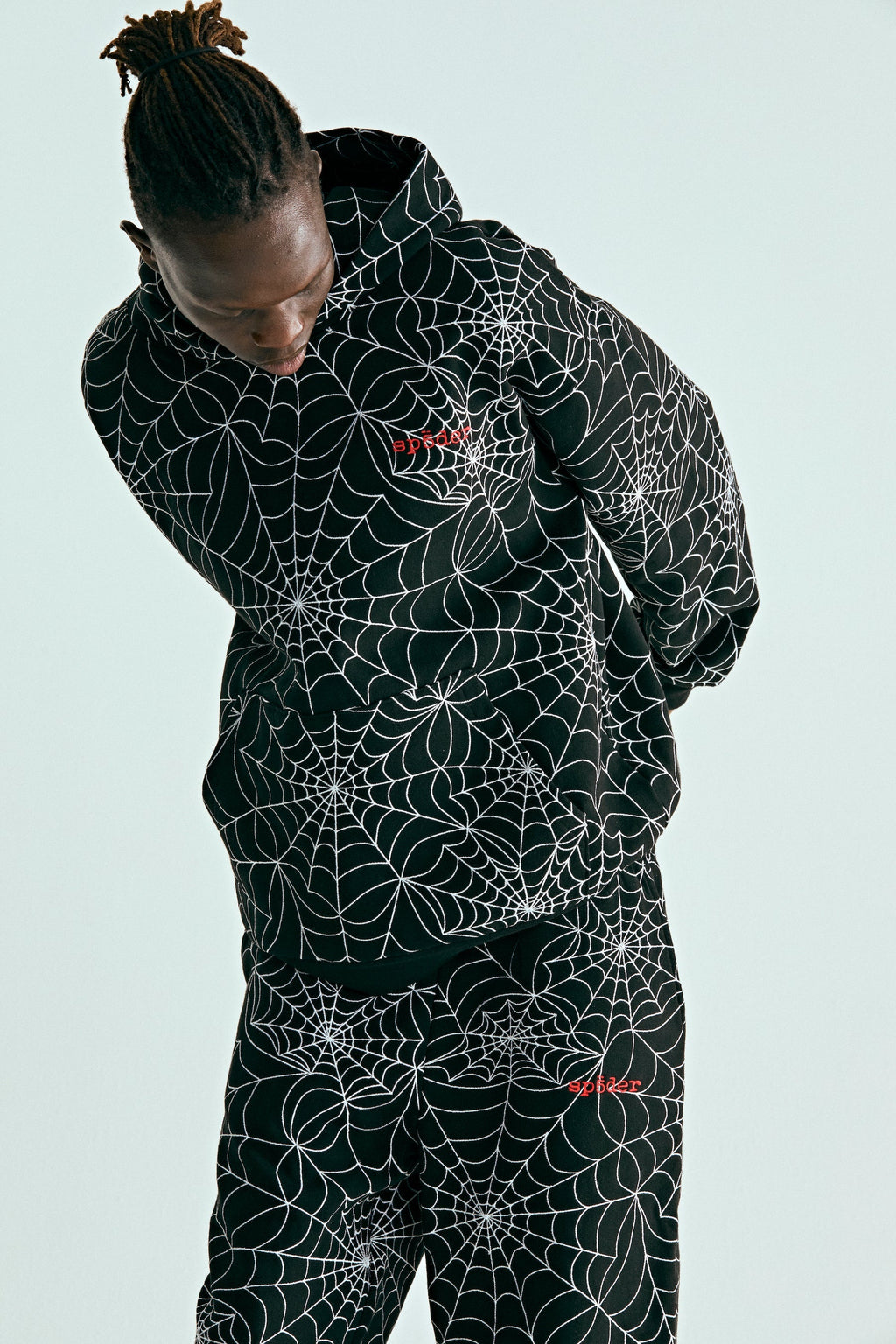 Sp5der Embroidered Aop Hoodie - Black
