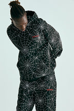 Sp5der Embroidered Aop Hoodie - Black