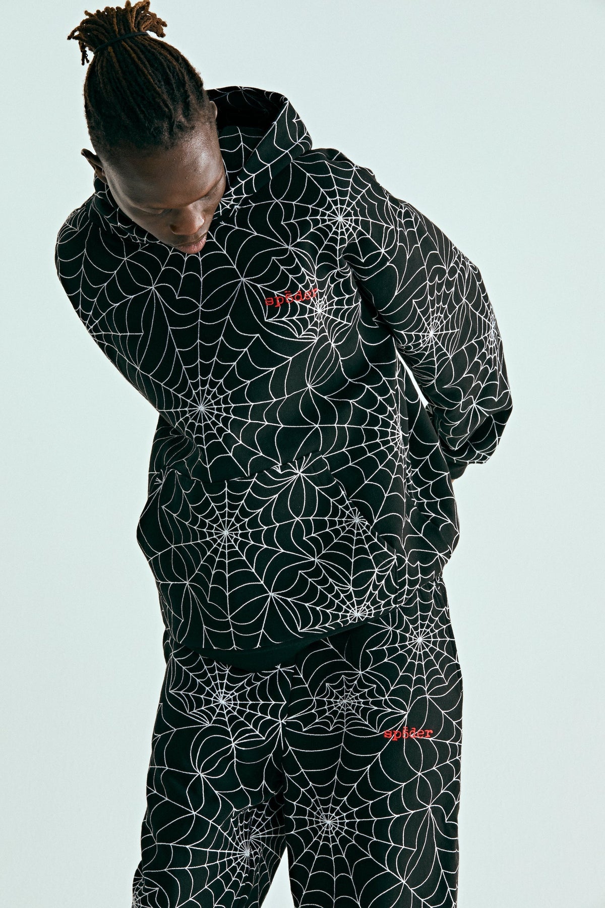 Sp5der Embroidered Aop Hoodie - Black