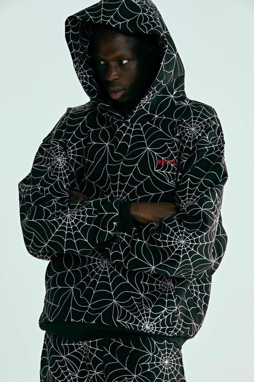 Sp5der Embroidered Aop Hoodie - Black
