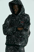 Sp5der Embroidered Aop Hoodie - Black