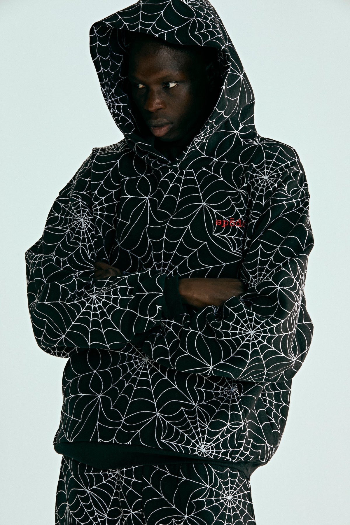 Sp5der Embroidered Aop Hoodie - Black