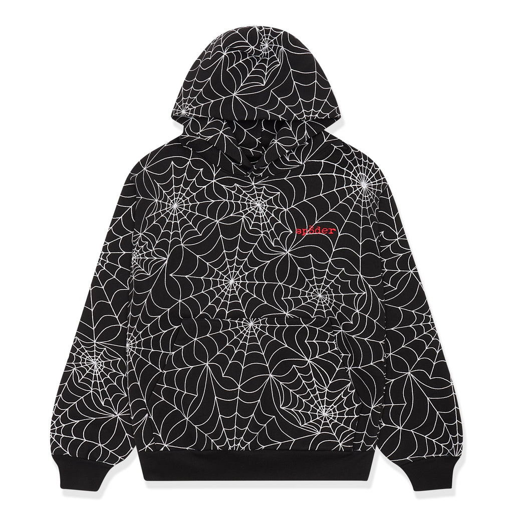 Sp5der Embroidered Aop Hoodie - Black