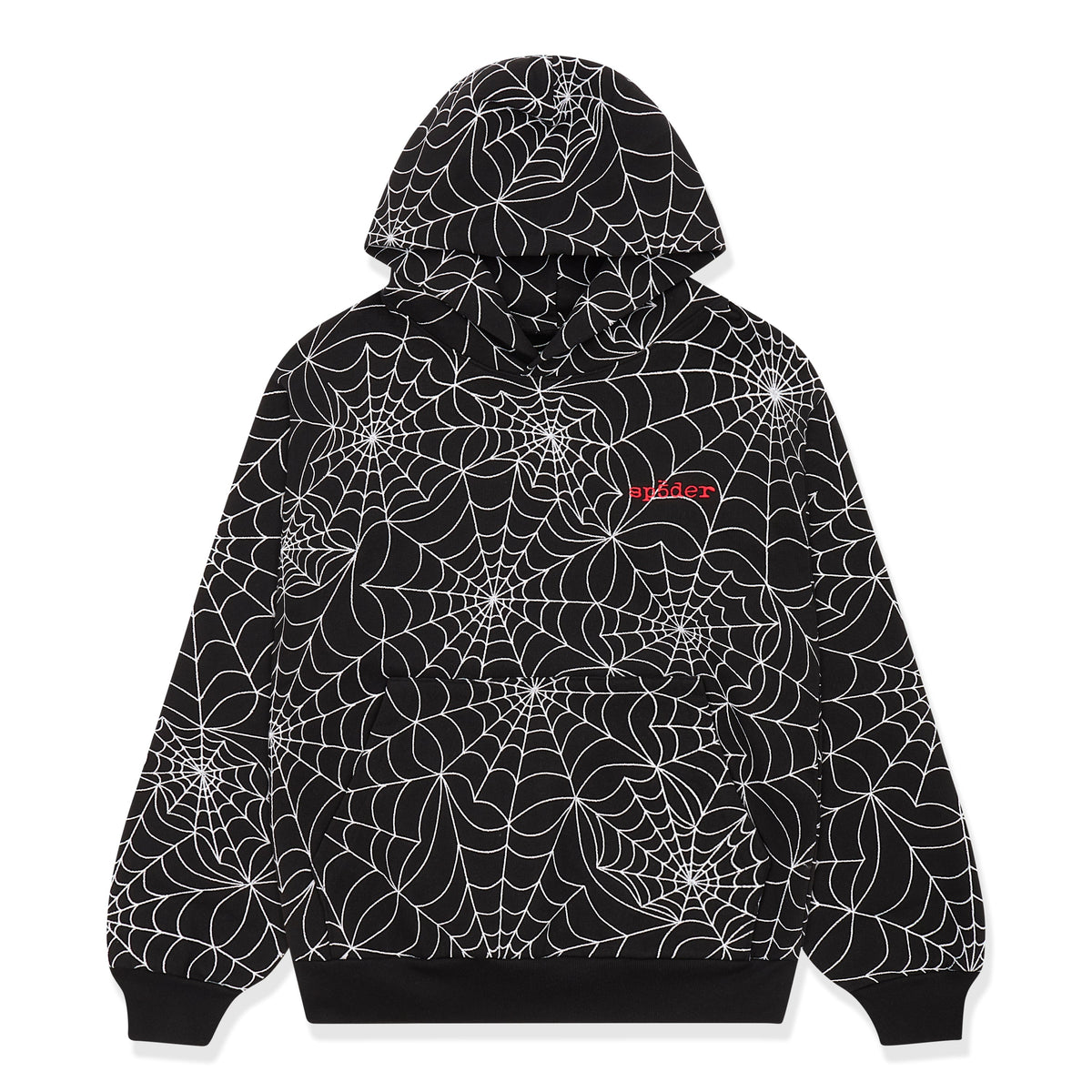 Sp5der Embroidered Aop Hoodie - Black